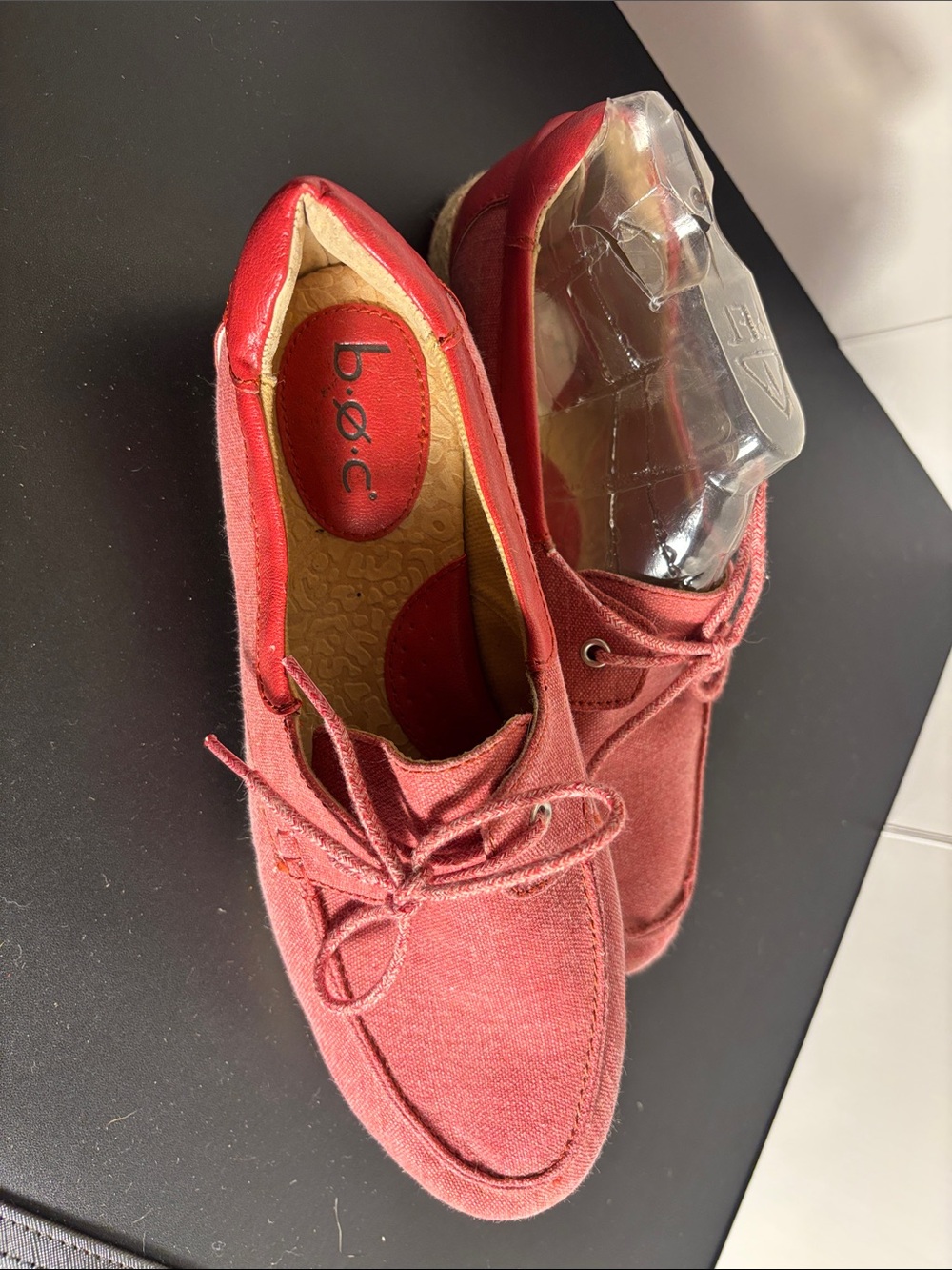 B O. C Women's Red Canvas Lace-Up Casual Shoes